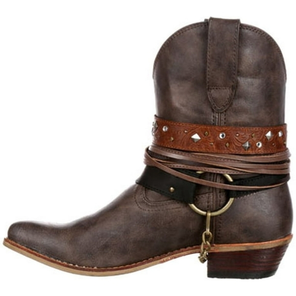 Durango Brown and Black Western Ankle Booties Sz8 Gentle Used All Man Made Mater - Picture 2 of 13